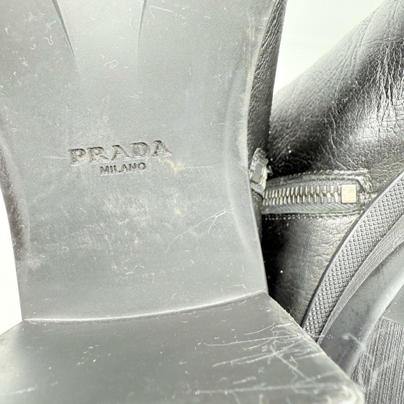 Prada Black leather Lug sole logo Chelsea Boots block heel EU 38.5 - Picture 13 of 16